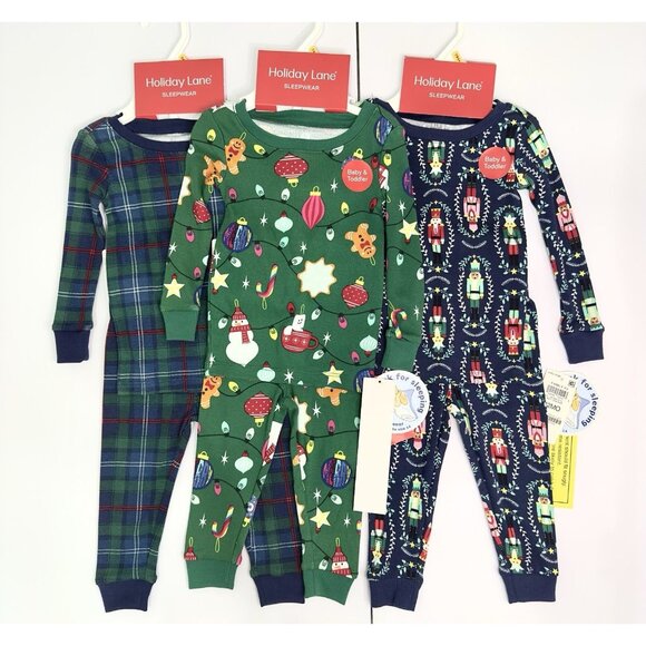 Holiday Lane Macys Baby Christmas Pajamas 12M Set of 3 With 3 Styles - Picture 1 of 6